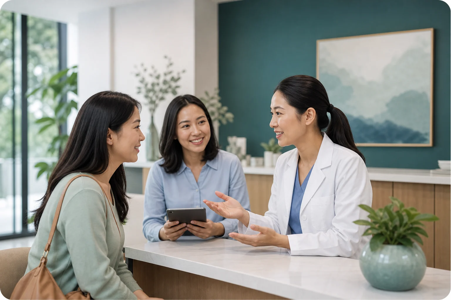 Asian American patient speaking with a healthcare professional