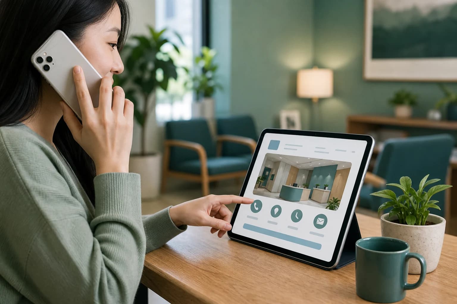 Patient calling a clinic while viewing contact details